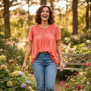 Ella Moss Vibrant Coral Cotton Modal Soft Knit Top, Size XXL